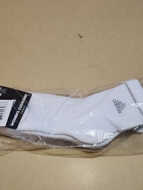 adidas White 3pk Crew Socks with Grey Logo Stripe